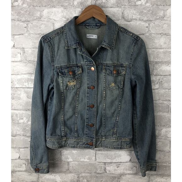 GAP Women's Small Denim Jacket Lily Flap Pocket Distressed Jean VTGNICSN 305753 - Picture 1 of 12